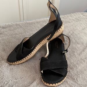 Cole Haan Black Espadrille Wedge Sandals with Ankle Tie